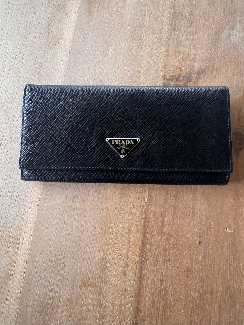 Stunning Prada Saffiano Leather Flap Continental Wallet in Black